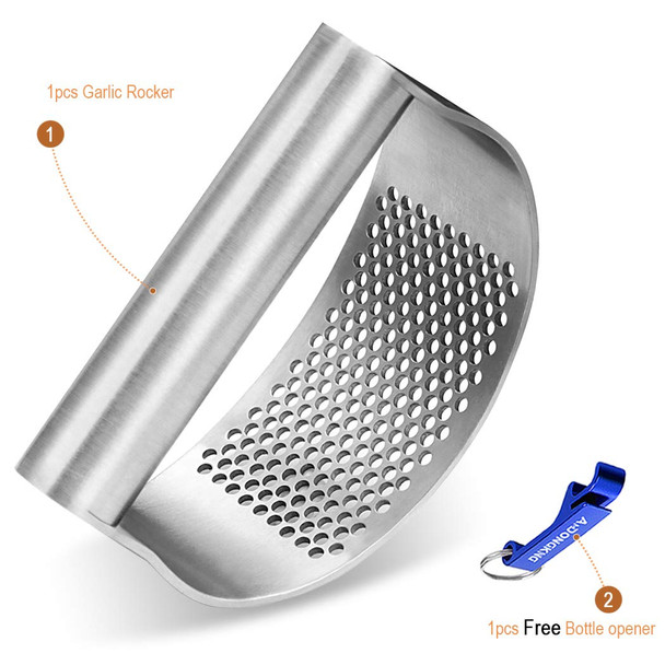 Amdongking Garlic Press Rocker Bottle Opener Stainless Steel Garlic Crusher Chopper Squeezer Stainless Steel