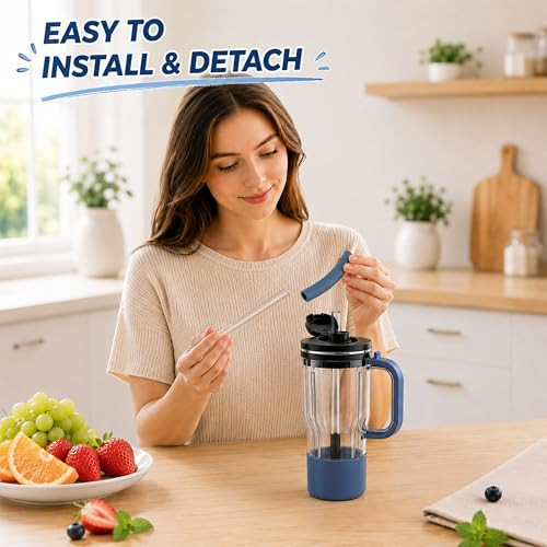 Ayoyo Clear Bent Glass Straws For Ninja Blendboss Personal Smoothie Blender Blue 2 Pack Clear