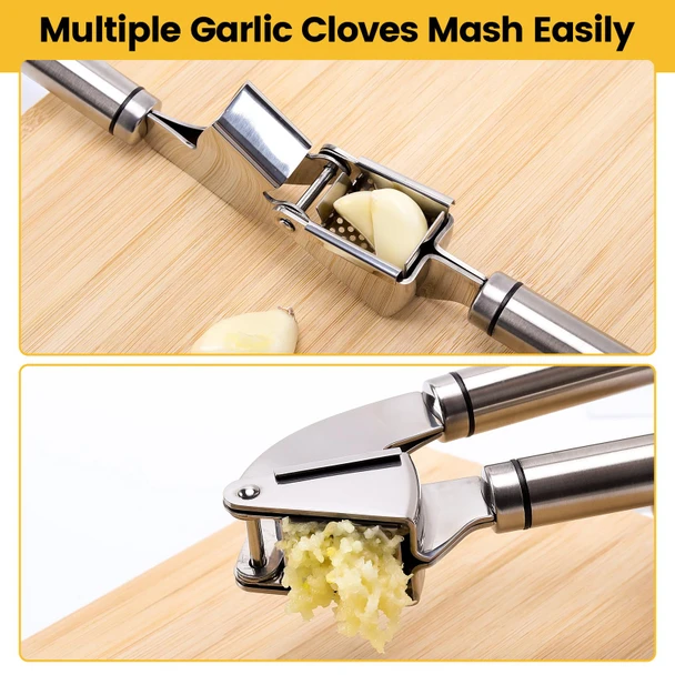 Burlihome Garlic Press Mincer 304 Stainless Steel Garlic Press With Garlic Peeler Stainless Steel