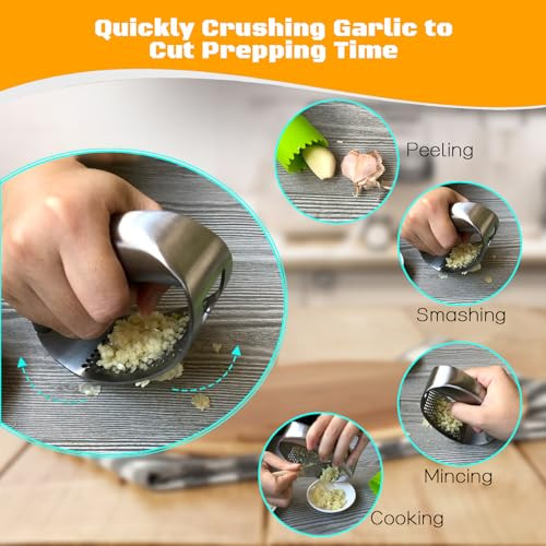 Kebley Garlic Press Rocker Heavy Duty Stainless Steel Garlic Mincer Garlic Crusher Stainless Steel