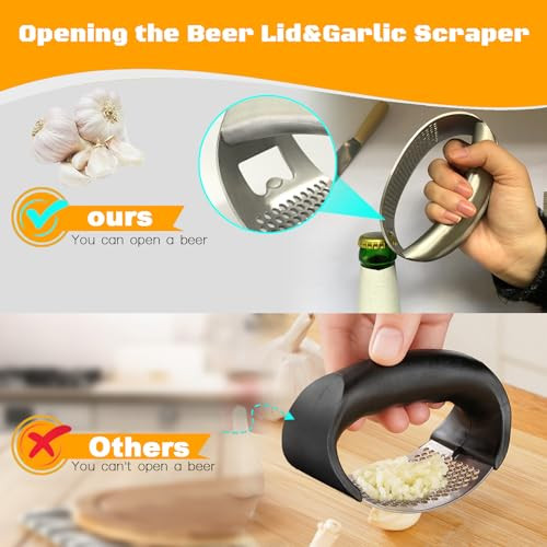 Kebley Garlic Press Rocker Heavy Duty Stainless Steel Garlic Mincer Garlic Crusher Stainless Steel