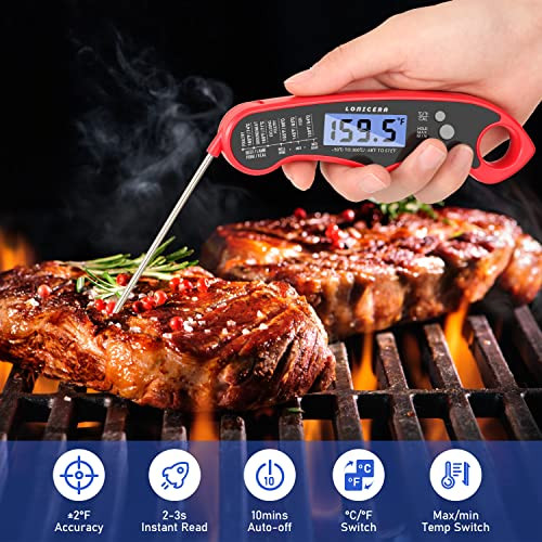 Lonicera Meat Thermometer Digital For Cooking Food. Waterproof and Instant Read For Red