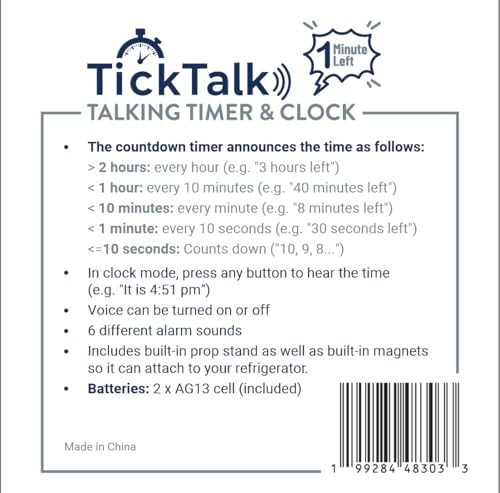 Ticktalktimer Talking Timer For Kids/Adults/Lab Timer Visual Timer For Kids Alternative Voice