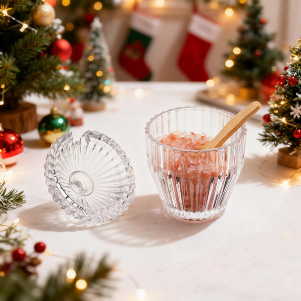 Zeershee Clear Glass Salt Cellar With Lid 4.3 Small Glass Jar 3.1Inch 5 Oz