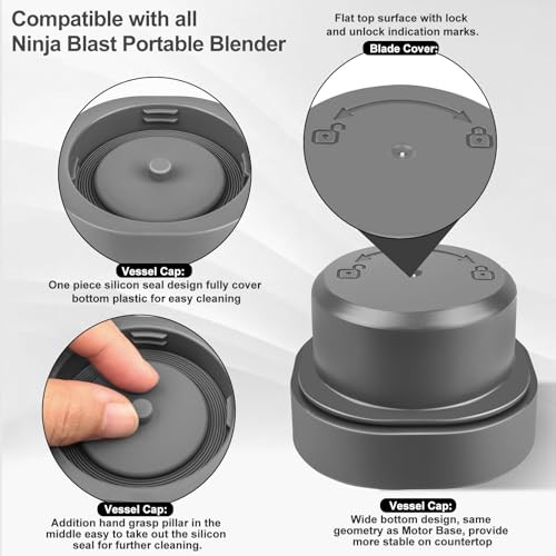 Foboko Blade Cover And Vessel Cap For Ninja Blast Portable Blender Bc100 Grey