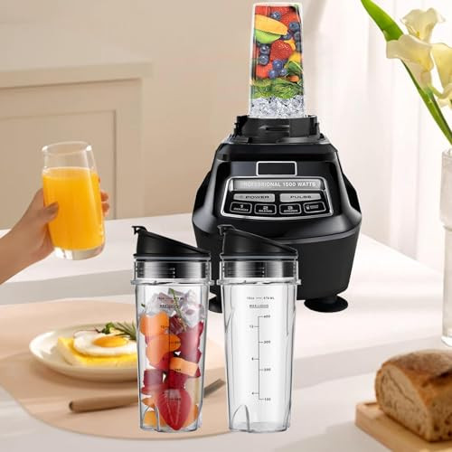Qilantek Ninja Blender Cups With ToGo Lids Blender Cups Parts Compatible 16Oz