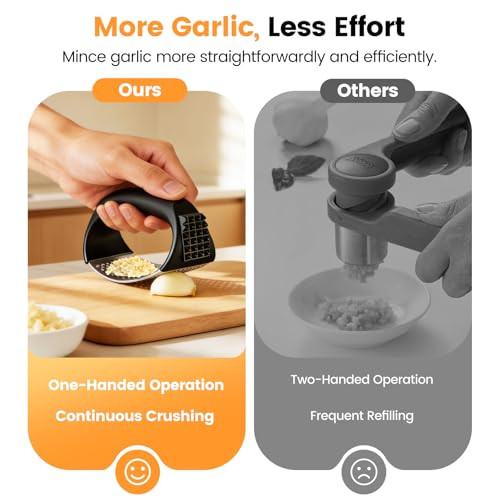 Lesbima Garlic Press Rocker Set With Garlic Peeler and Cleaning BrushStainless Steel
