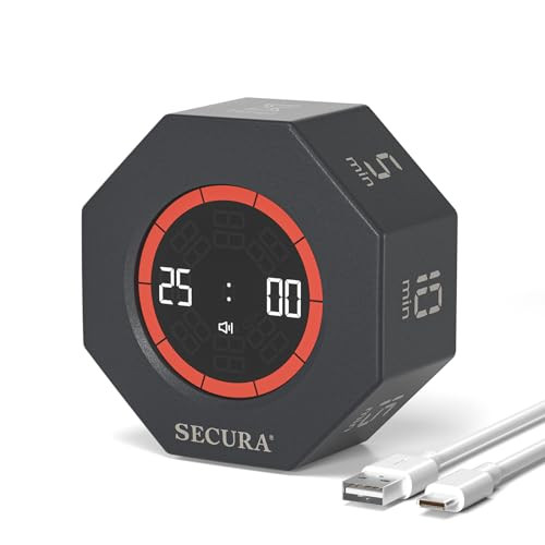Secura Brands Pomodoro Timer For Adhd and Productivity Flip Cube Timer With 7 Gray