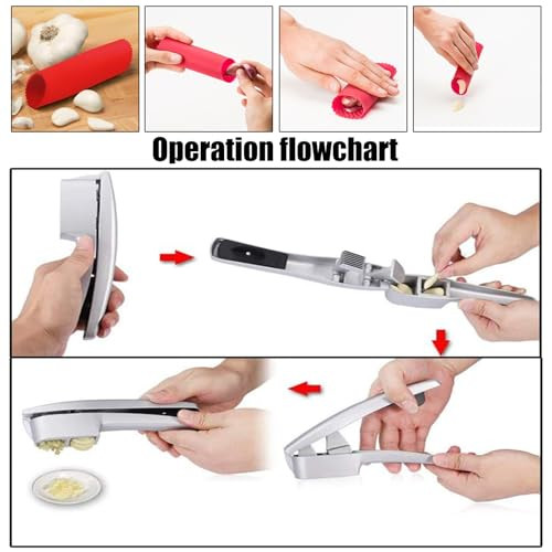 Qpq 2In1 Professional Garlic Press And Peeler Set Aluminium Press With BuiltIn