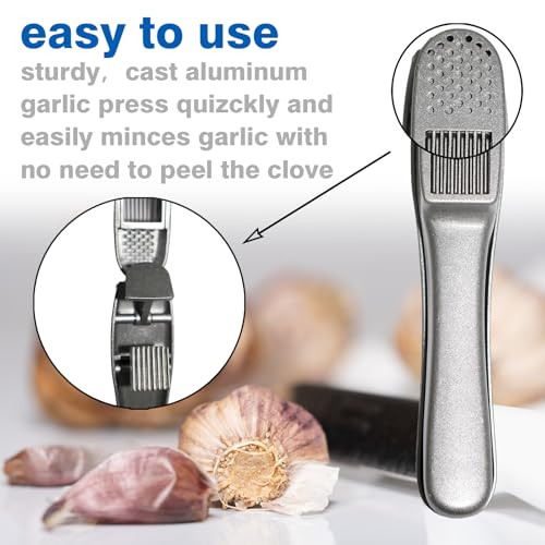 Qpq 2In1 Professional Garlic Press And Peeler Set Aluminium Press With BuiltIn