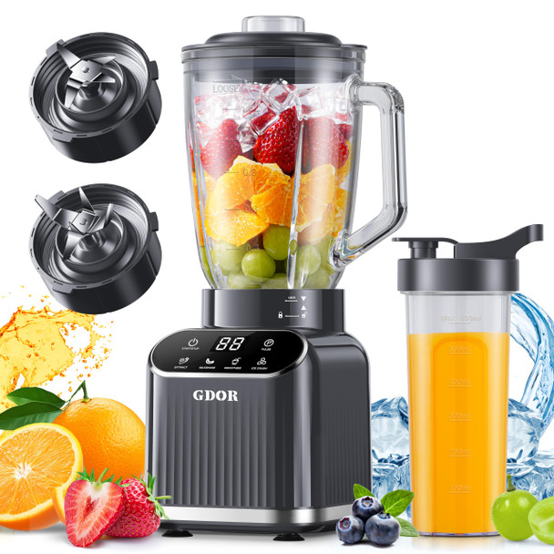 Gdor Professional Blender For Kitchen 1200 Peak Watts Smoothie Blender 5 Functions 52 Oz Gray