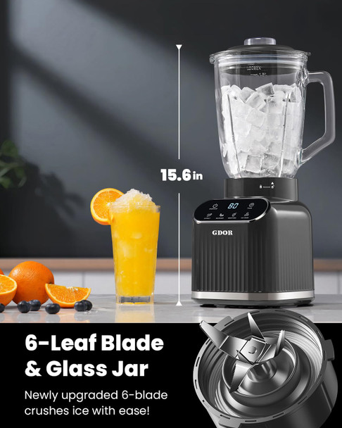 Gdor Professional Blender For Kitchen 1200 Peak Watts Smoothie Blender 5 Functions 52 Oz Gray
