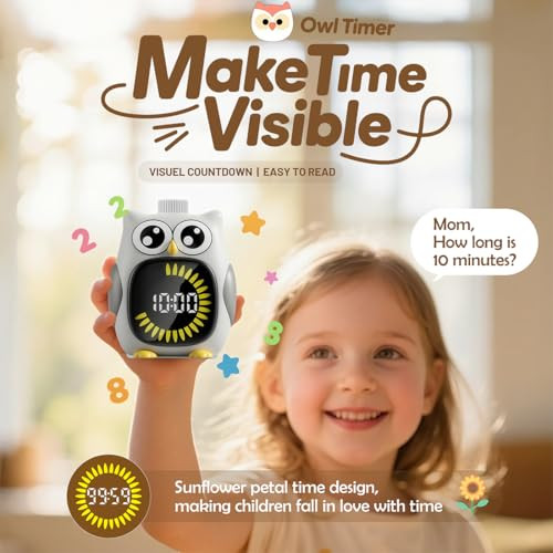 Mayroxe Grey BigEyed Owl Visual Timer For KidsClassroom Timer Time Out TimerUp Grey