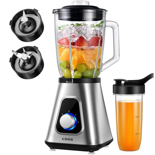 Gdor Blender For Smoothies And Shakes Glass Jar and ToGo Cup Combo 52 Oz 1200W