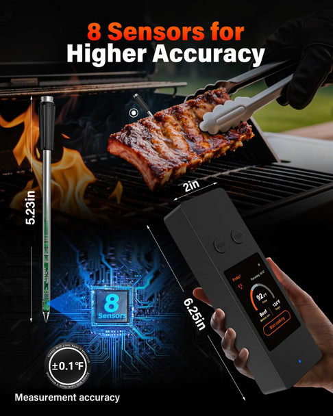 Awlkim 8Sensor Smart Wireless Meat Thermometer With Touchscreen Base and BuiltIn App 800Ft