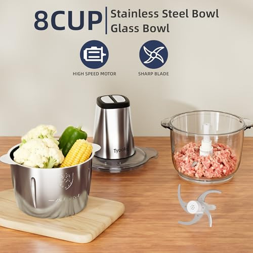Tyooko Electric Food Processor Vegetable Chopper Easy Clean Meat Grinder With 2 8 Cup Stainless Steel