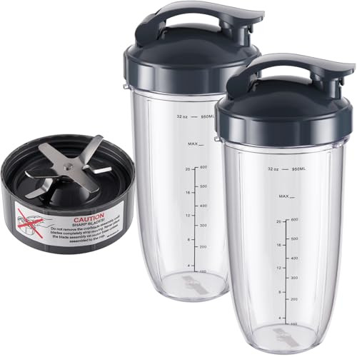 Equust 5Pcs Cups With FlipTop ToGoLid And Extractor Blade Compatible With Nutribullet 32Oz 600W