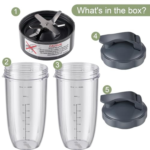 Equust 5Pcs Cups With FlipTop ToGoLid And Extractor Blade Compatible With Nutribullet 32Oz 600W