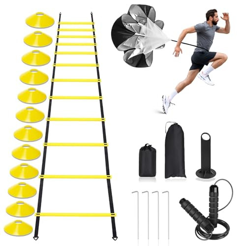 Chiwallo Agility LadderSpeed Training Equipment Set Rungs Speed LadderSoccer ConesJump Rope Running 20Ft