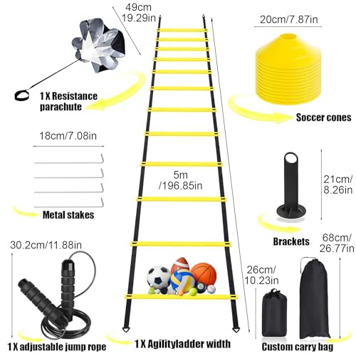 Chiwallo Agility LadderSpeed Training Equipment Set Rungs Speed LadderSoccer ConesJump Rope Running 20Ft