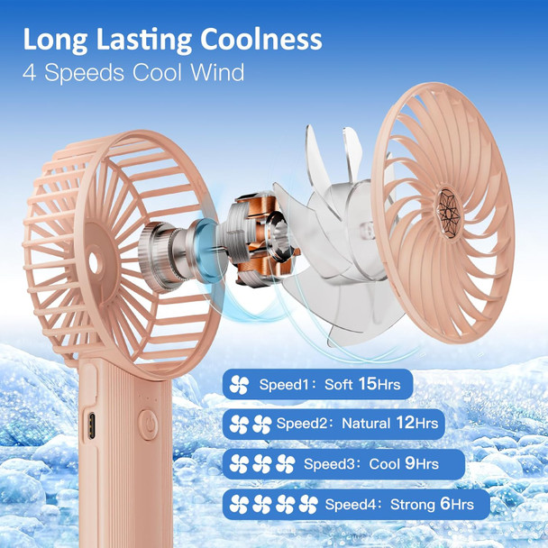 Portable Handheld Fan Pink,15H Max Cooling Time,Rechargeable Small Personal Fan,4 Speeds Battery Operated Fan,Women,Men'S Travel Portable Handheld Fan Pink,15H Max Cooling Time,Rechargeable Small Personal Fan,4 Speeds Battery Operated Fan,Women,Men'S Travel