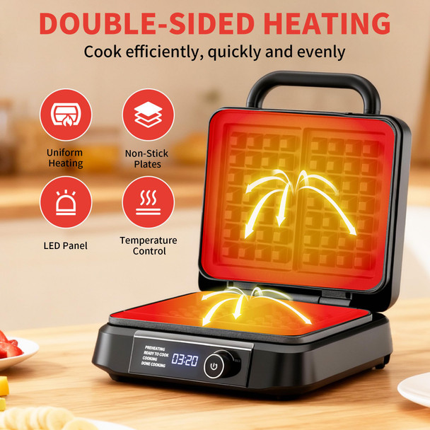 Novalife Waffle Maker Belgian Waffle Maker Dual Rectangular Thick Waffle Iron 7Level 1200W Stainless Steel