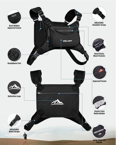 Zelvot Chest Pack With Soft Flask Lightweight Adjustable Running Vest With 4 350Ml