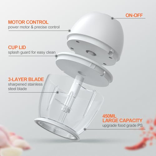 Bsjymjiaju Portable Electric Garlic Chopper Large Volume Cordless Mini Food Processor With 450Ml Stainless Steel
