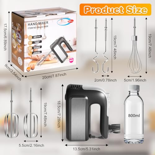 Wewymewo 5Speed Hand Mixer Electric Handheld 400W Stainless Steel