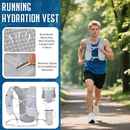 Kzictrs Lightweight Running Hydration Vest For Women Men Breathable Adjustable Hydration Backpack 1.5L