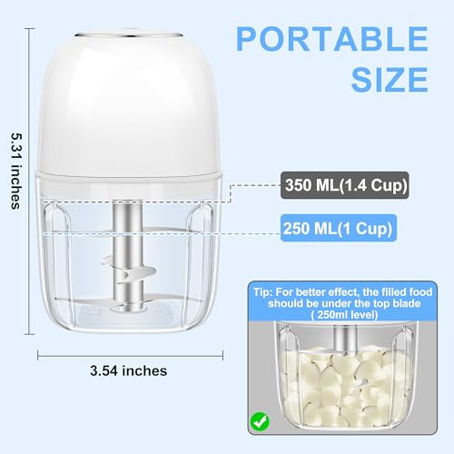 Kowsep Electric Garlic Chopper Mini Garlic Mincer Food Chopper Portable Small Food 1.4 Cup