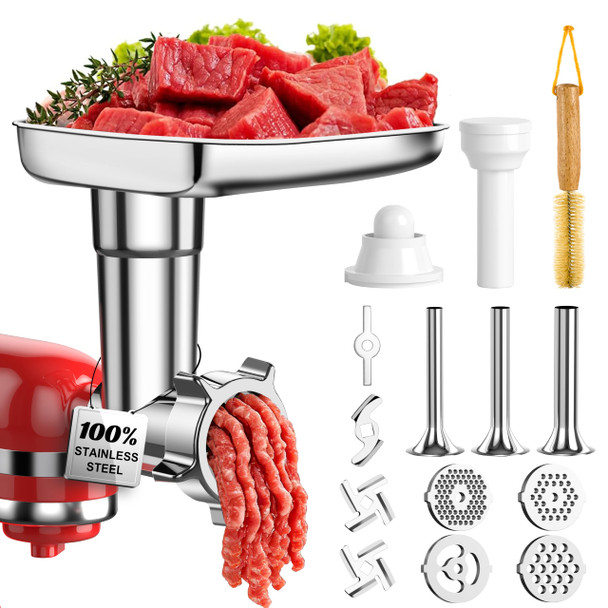 Arcbt 100% Polished Stainless Steel Meat Grinder Attachment For Kitchenaid Mixer Dishwasher Stainless Steel