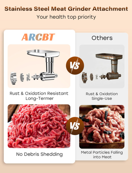 Arcbt 100% Polished Stainless Steel Meat Grinder Attachment For Kitchenaid Mixer Dishwasher Stainless Steel