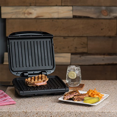 George Foreman 4Serving Removable Plate Electric Grill And Panini Press George Tough NonStick Black