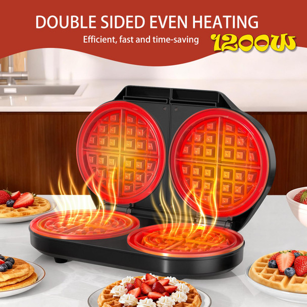 Novalife Double Waffle Maker 6.5 Belgian Waffle Maker With 2 Independent Adjustable 1200W Stainless Steel