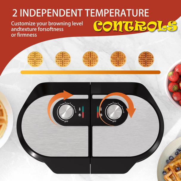 Novalife Double Waffle Maker 6.5 Belgian Waffle Maker With 2 Independent Adjustable 1200W Stainless Steel