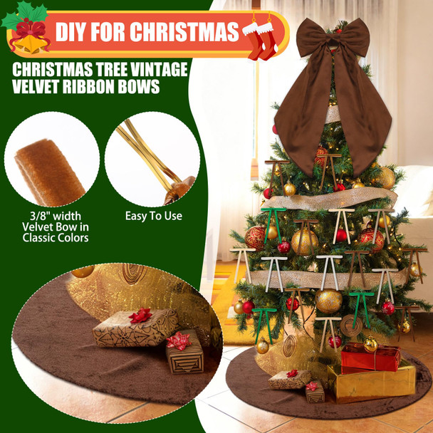 Vertintong Vintage Brown Christmas Tree Decorations Brown Velvet Xmas Tree Skirt Large 32 Pcs Brown