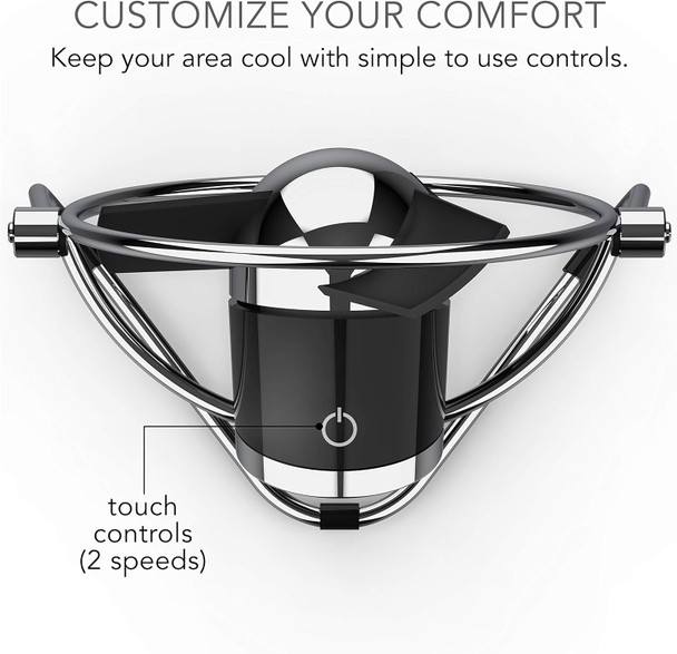 Sharper Image Sbm1Si Usb Fan With Soft Blades, 2 Speeds, Touch Control, Quiet Operation, Metal Frame, 5V Wall Adapter, 6 Ft
