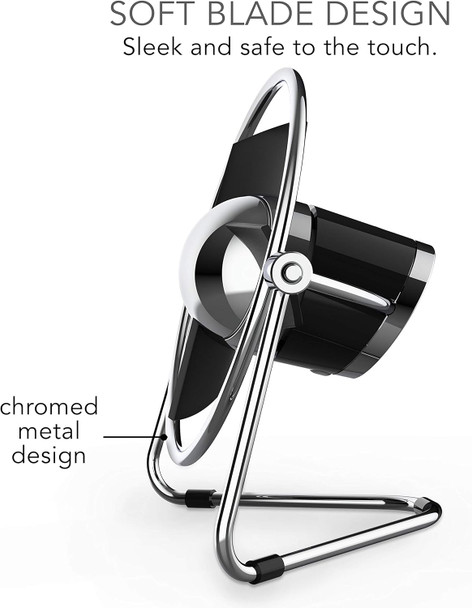 Sharper Image Sbm1Si Usb Fan With Soft Blades, 2 Speeds, Touch Control, Quiet Operation, Metal Frame, 5V Wall Adapter, 6 Ft