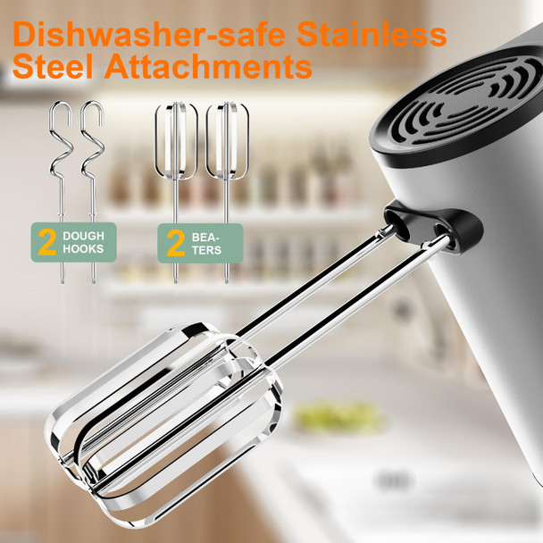 Nariik Electric Hand Mixer Kitchen Handheld Mixer Turbo Boost/SelfControl Speed + 5 Stainless Steel