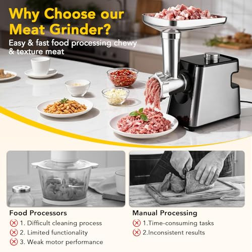 Yaofafa Electric Meat Grinder Motor With Sausage Stuffer and Meatballs Making Food 350W Stainless Steel