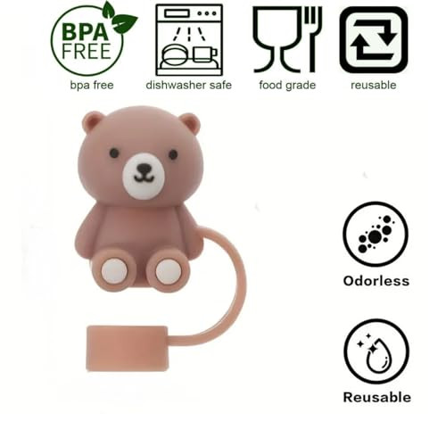 Faboumiu Cute Bear Silicone Straw Tip Covers Compatible With Brumate Era And 30Oz 3Pack