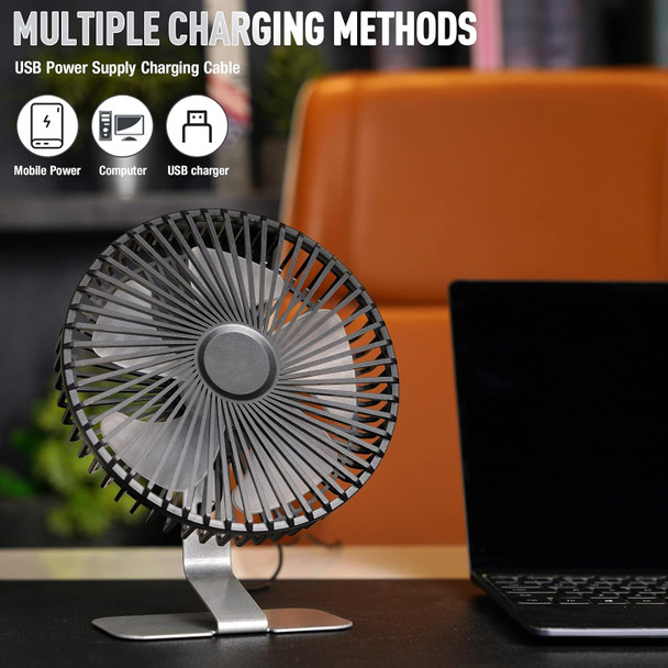 Slenpet 6 Inch Usb Desk Fan, Adjustable Tilt, 4 Speeds, UltraQuiet, 90Rotation, Portable, Metal Base, Silver