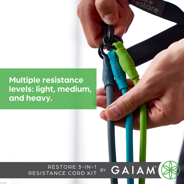 Gaiam 3In1 Resistance Band Kit With ComfortGrip Handles And Interchangeable Strength Bands