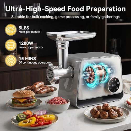 Jivoxia Electric Meat Grinder Max 3In1 With Touch Color Screen and AutoReverse 1200W Stainless Steel