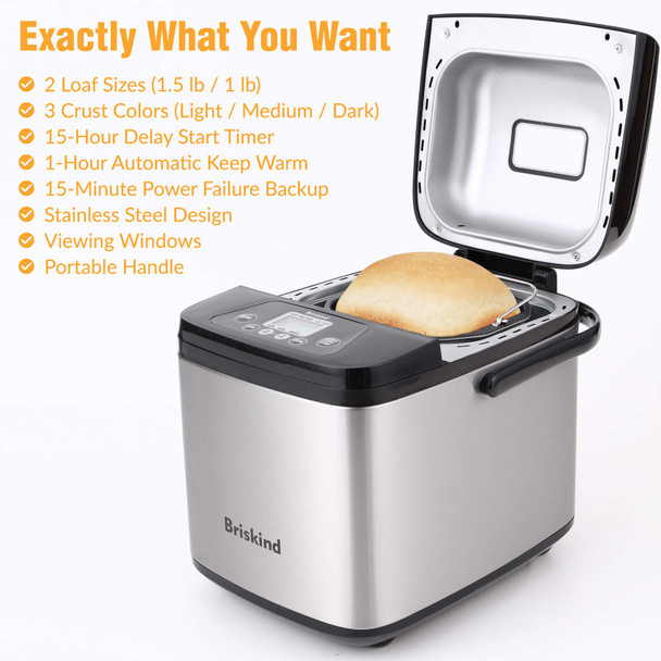 Briskind 19In1 Compact Bread Maker Machine / Loaf Small Breadmaker With Carrying 1.5 Lb