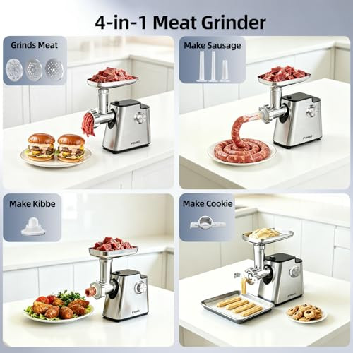 Fimei Meat Grinder Stainless Steel Food Processor and Sausage Stuffer 4In1 Heavy Stainless Steel