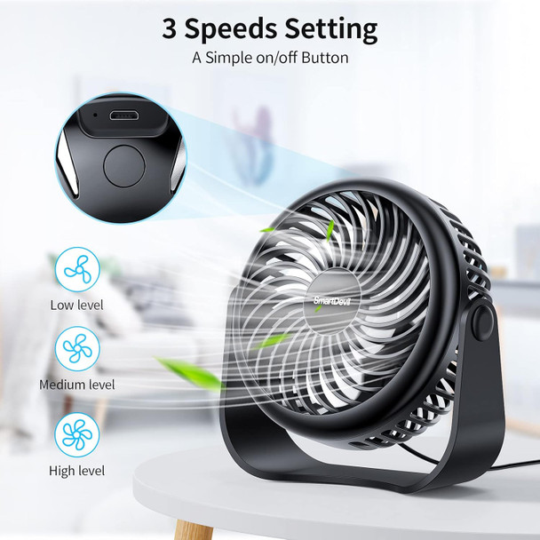 Smartdevil Usb Desk Fan, 3 Speeds Portable Mini Desktop Fan, 360° Adjustment Small Personal Table Fan For Home Office Car Outdoor Smartdevil Usb Desk Fan, 3 Speeds Portable Mini Desktop Fan, 360° Adjustment Small Personal Table Fan For Home Office Car Outdoor