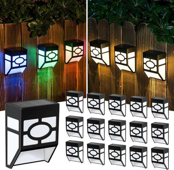Solpex 16 Pack Solar Deck Lights Outdoor, Solar Fence Lights，2 Modes Christmas Garden Decoration Lights,Rbg/Warm White Led