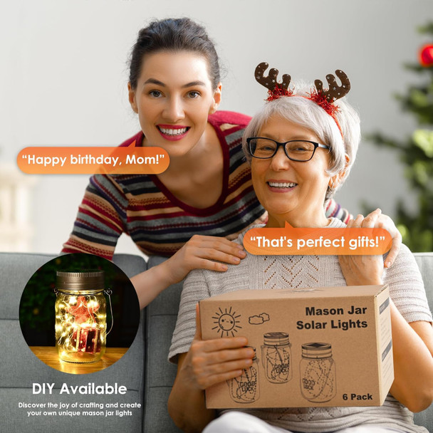 Solpex 6 Pack Mason Jar Solar Lights, Solar Lanterns Outdoor Waterproof, Jars Hangers Included, 30 Leds Hanging Lights Solar Fair